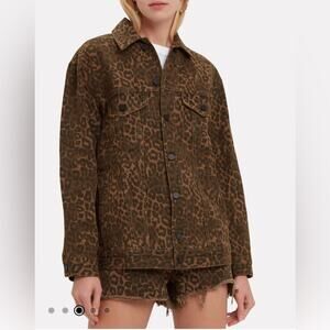 Alexander Wang Daze Leopard Denim Jacket Animal Print Oversized Boyfriend  XS